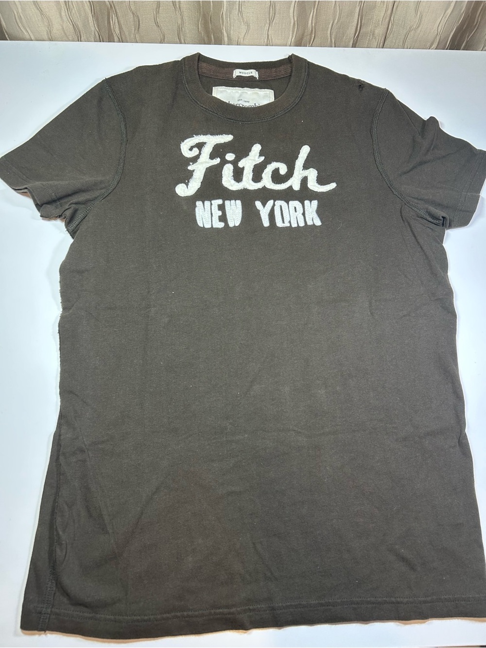 Abercrombie & Fitch Men’s M Brown Muscle Tee Fitch New York Embroidered Y2K